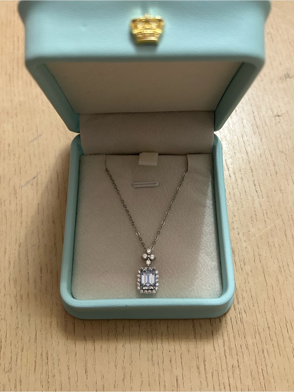 Sterling Silver Blue Mossanite Halo Pendant Necklace